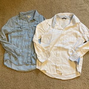 2 girls button up shirts. Size 7/8. Denim and white. Great condition.